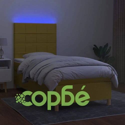Боксспринг легло с матрак и LED, зелено, 100x200 см, плат ➤ топ цена ➤ sorbe.bg
