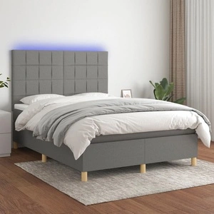 Боксспринг легло с матрак и LED, тъмносиво, 140x190 см, плат