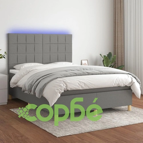 Боксспринг легло с матрак и LED, тъмносиво, 140x190 см, плат ➤ топ цена ➤ sorbe.bg