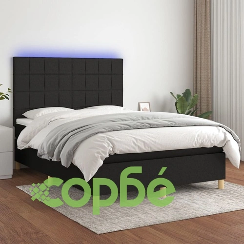 Боксспринг легло с матрак и LED, черно, 140x190 см, плат ➤ топ цена ➤ sorbe.bg