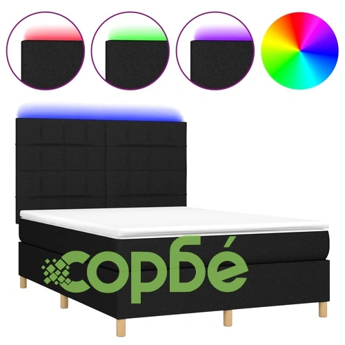 Боксспринг легло с матрак и LED, черно, 140x200 см, плат ➤ топ цена ➤ sorbe.bg