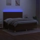 Боксспринг легло с матрак и LED, тъмнокафяво, 180x200 см, плат