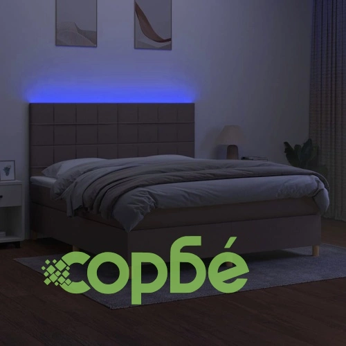 Боксспринг легло с матрак и LED, таупе, 180x200 см, плат ➤ топ цена ➤ sorbe.bg