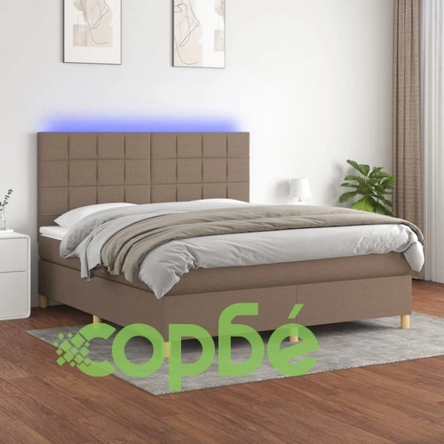 Боксспринг легло с матрак и LED, таупе, 180x200 см, плат ➤ топ цена ➤ sorbe.bg