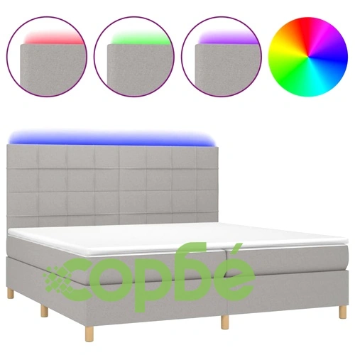 Боксспринг легло с матрак и LED, светлосиво, 200x200 см, плат ➤ топ цена ➤ sorbe.bg