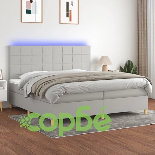 Боксспринг легло с матрак и LED, светлосиво, 200x200 см, плат ➤ топ цена ➤ sorbe.bg