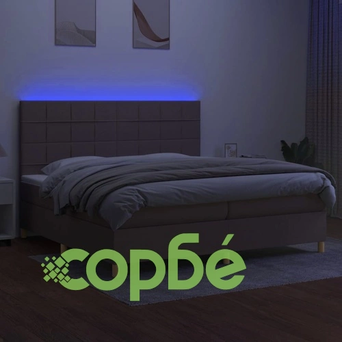 Боксспринг легло с матрак и LED, таупе, 200x200 см, плат ➤ топ цена ➤ sorbe.bg