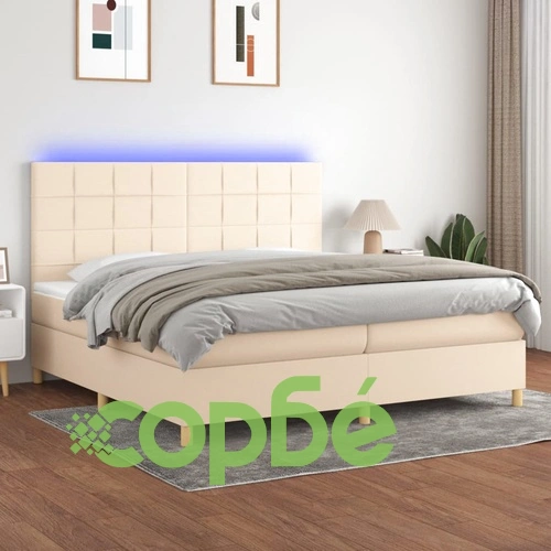 Боксспринг легло с матрак и LED, кремава, 200x200 см, плат ➤ топ цена ➤ sorbe.bg