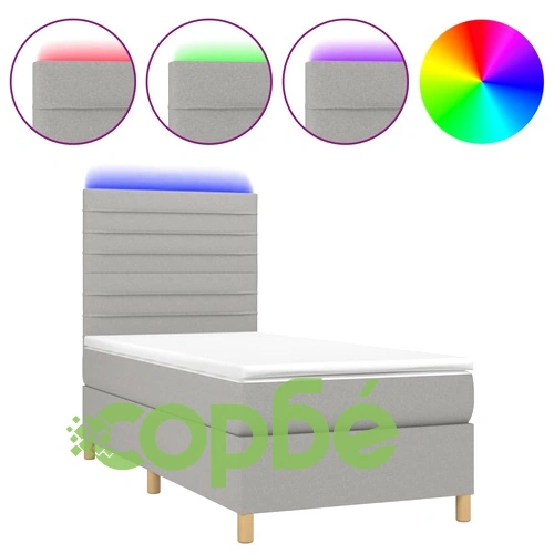 Боксспринг легло с матрак и LED, светлосиво, 80x200 см, плат ➤ топ цена ➤ sorbe.bg