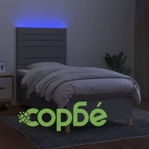 Боксспринг легло с матрак и LED, светлосиво, 80x200 см, плат ➤ топ цена ➤ sorbe.bg
