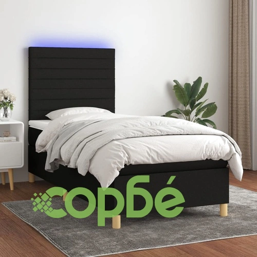 Боксспринг легло с матрак и LED, черно, 80x200 см, плат ➤ топ цена ➤ sorbe.bg