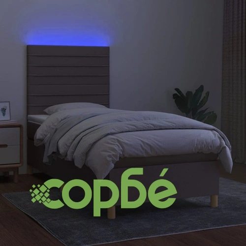 Боксспринг легло с матрак и LED, таупе, 80x200 см, плат ➤ топ цена ➤ sorbe.bg