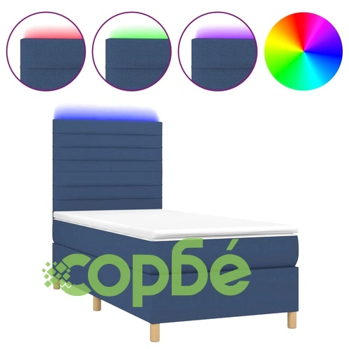 Боксспринг легло с матрак и LED, синьо, 80x200 см, плат ➤ топ цена ➤ sorbe.bg