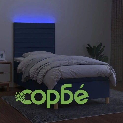 Боксспринг легло с матрак и LED, синьо, 80x200 см, плат ➤ топ цена ➤ sorbe.bg