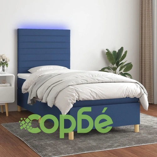 Боксспринг легло с матрак и LED, синьо, 80x200 см, плат ➤ топ цена ➤ sorbe.bg