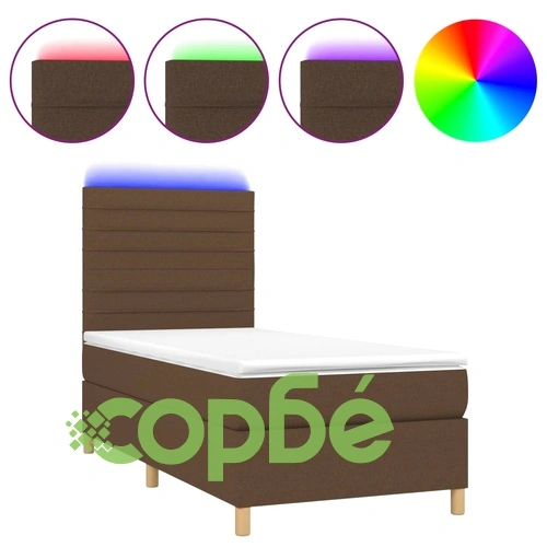 Боксспринг легло с матрак и LED, тъмнокафяво, 100x200 см, плат ➤ топ цена ➤ sorbe.bg