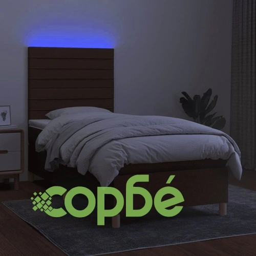 Боксспринг легло с матрак и LED, тъмнокафяво, 100x200 см, плат ➤ топ цена ➤ sorbe.bg