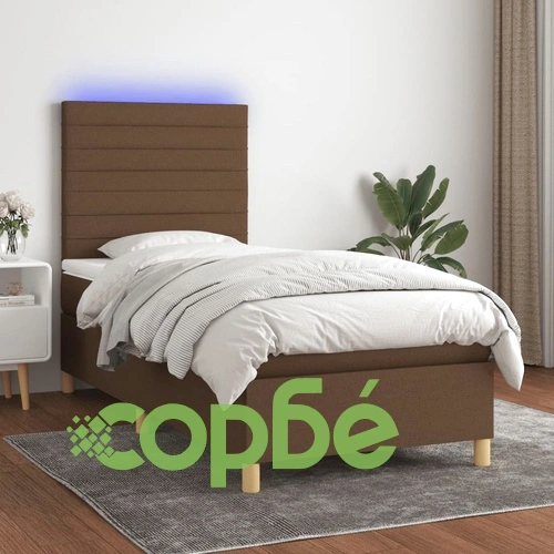 Боксспринг легло с матрак и LED, тъмнокафяво, 100x200 см, плат ➤ топ цена ➤ sorbe.bg