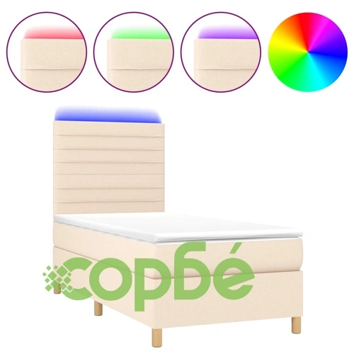 Боксспринг легло с матрак и LED, кремаво, 100x200 см, плат ➤ топ цена ➤ sorbe.bg