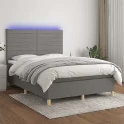 Боксспринг легло с матрак и LED, тъмносиво, 140x190 см, плат