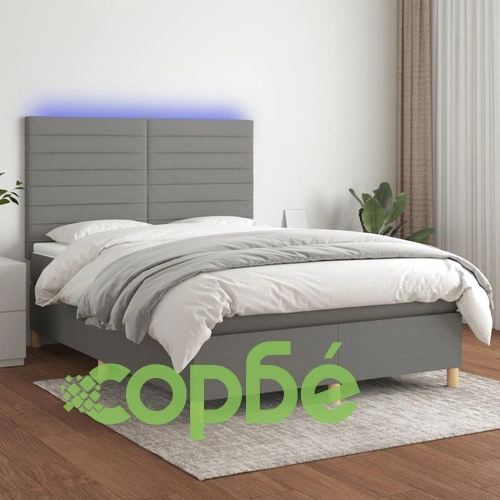 Боксспринг легло с матрак и LED, тъмносиво, 140x190 см, плат ➤ топ цена ➤ sorbe.bg