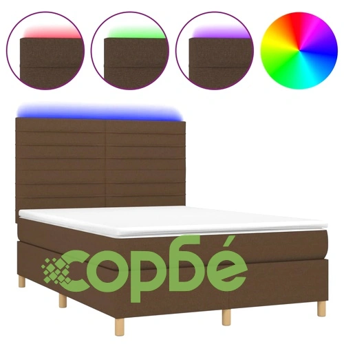 Боксспринг легло с матрак и LED, тъмнокафяво, 140x200 см, плат ➤ топ цена ➤ sorbe.bg