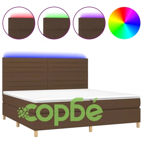 Боксспринг легло с матрак и LED, тъмнокафява, 200x200 см, плат ➤ топ цена ➤ sorbe.bg