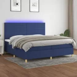 Боксспринг легло с матрак и LED, синя, 200x200 см, плат