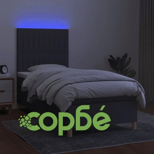 Боксспринг легло с матрак и LED, тъмносиво, 80x200 см, плат ➤ топ цена ➤ sorbe.bg