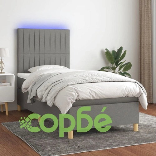 Боксспринг легло с матрак и LED, тъмносиво, 80x200 см, плат ➤ топ цена ➤ sorbe.bg