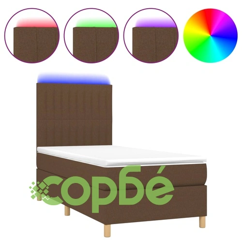 Боксспринг легло с матрак и LED, тъмнокафяво, 80x200 см, плат ➤ топ цена ➤ sorbe.bg
