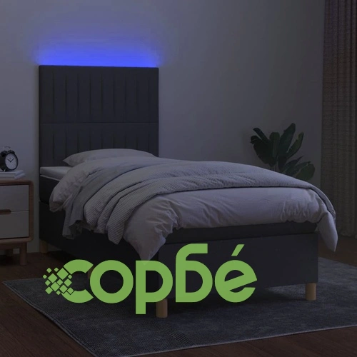 Боксспринг легло с матрак и LED, тъмносива, 90x190 см, плат ➤ топ цена ➤ sorbe.bg