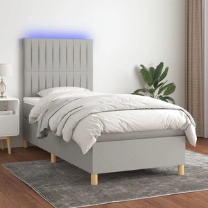Боксспринг легло с матрак и LED, светлосиво, 90x200 см, плат