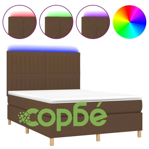 Боксспринг легло с матрак и LED, тъмнокафяво, 140x190 см, плат ➤ топ цена ➤ sorbe.bg