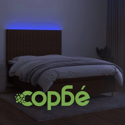 Боксспринг легло с матрак и LED, тъмнокафяво, 140x190 см, плат ➤ топ цена ➤ sorbe.bg