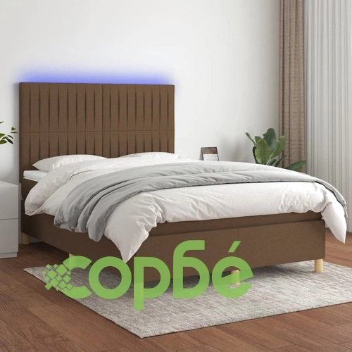Боксспринг легло с матрак и LED, тъмнокафяво, 140x190 см, плат ➤ топ цена ➤ sorbe.bg