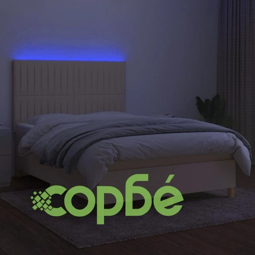 Боксспринг легло с матрак и LED, кремаво, 140x190 см, плат ➤ топ цена ➤ sorbe.bg