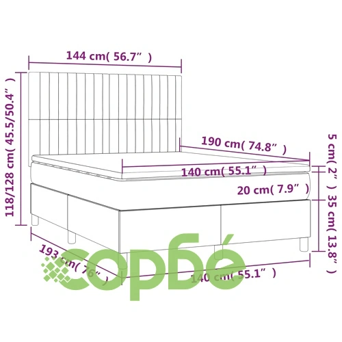 Боксспринг легло с матрак и LED, кремаво, 140x190 см, плат ➤ топ цена ➤ sorbe.bg