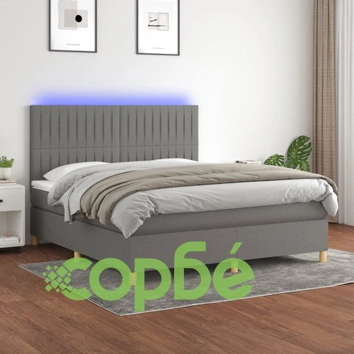 Боксспринг легло с матрак и LED, тъмносиво, 180x200 см, плат ➤ топ цена ➤ sorbe.bg