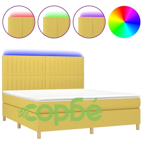 Боксспринг легло с матрак и LED, зелено, 180x200 см, плат ➤ топ цена ➤ sorbe.bg