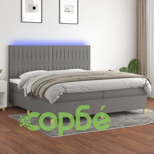 Боксспринг легло с матрак и LED, тъмносиво, 200x200 см, плат ➤ топ цена ➤ sorbe.bg