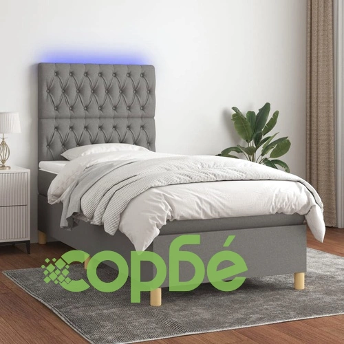 Боксспринг легло с матрак и LED, тъмносиво, 80x200 см, плат ➤ топ цена ➤ sorbe.bg