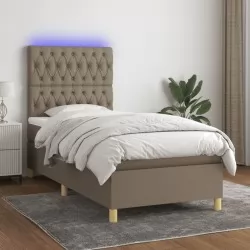 Боксспринг легло с матрак и LED, таупе, 80x200 см, плат