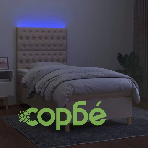 Боксспринг легло с матрак и LED, кремаво, 80x200 см, плат ➤ топ цена ➤ sorbe.bg