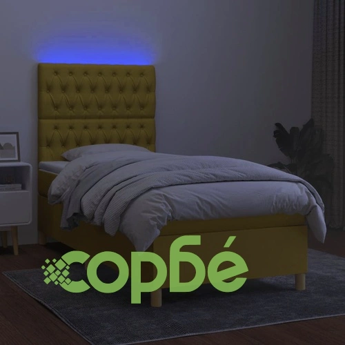 Боксспринг легло с матрак и LED, зелено, 80x200 см, плат ➤ топ цена ➤ sorbe.bg