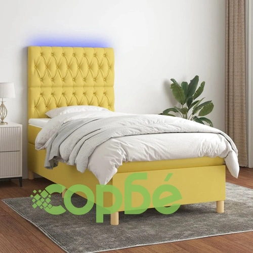 Боксспринг легло с матрак и LED, зелено, 80x200 см, плат ➤ топ цена ➤ sorbe.bg