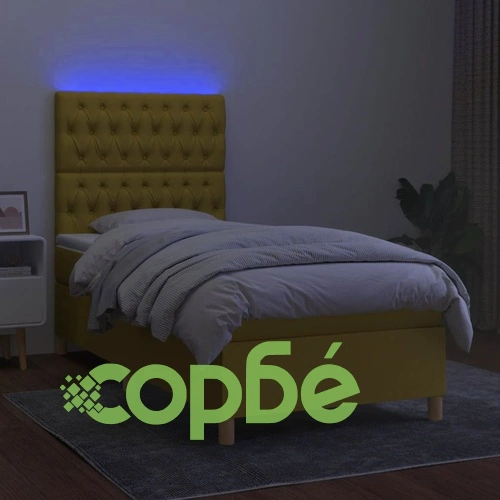 Боксспринг легло с матрак и LED, зелена, 90x190 см, плат ➤ топ цена ➤ sorbe.bg