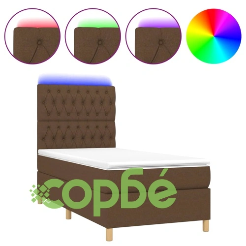 Боксспринг легло с матрак и LED, тъмнокафяво, 100x200 см, плат ➤ топ цена ➤ sorbe.bg