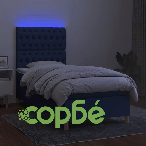 Боксспринг легло с матрак и LED, синьо, 100x200 см, плат ➤ топ цена ➤ sorbe.bg