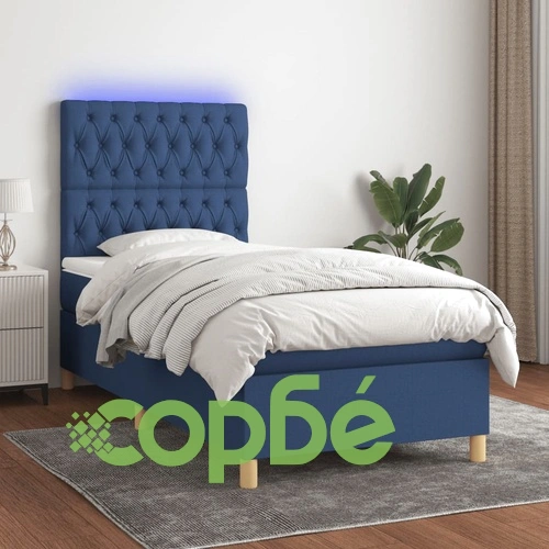 Боксспринг легло с матрак и LED, синьо, 100x200 см, плат ➤ топ цена ➤ sorbe.bg